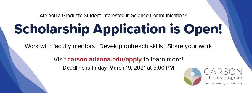 uarizonacarson's tweet photo. Calling all @uarizona graduate students! The Carson Scholars Program applications open TODAY for the 2021-22 cohort. Learn more and apply: https://t.co/qWOW3ZLdw9 https://t.co/8m3LbQnQee