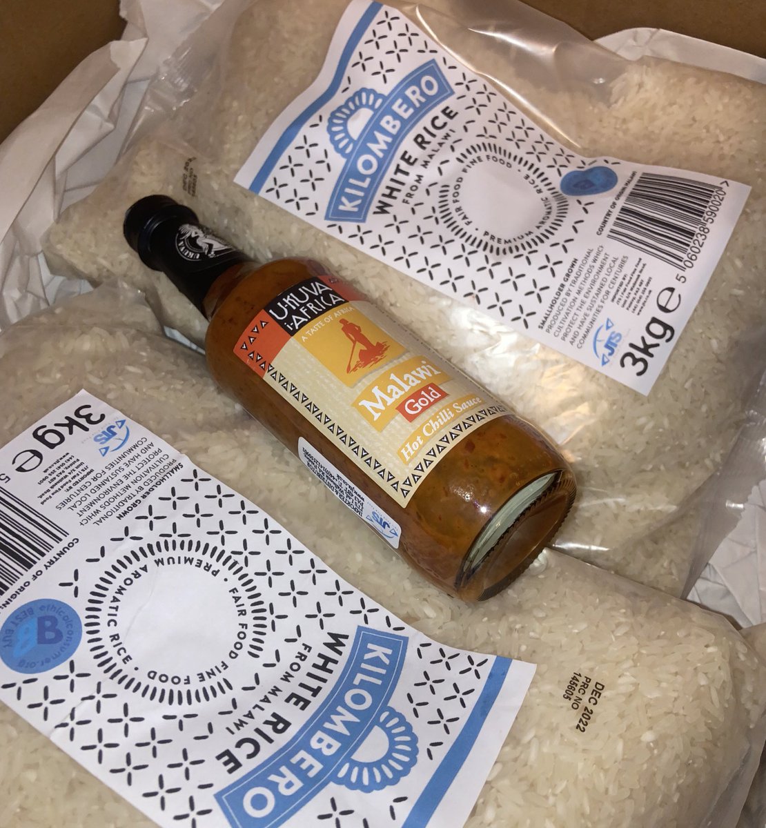 It's always good to receive a new parcel of #KilomberoRice from #Malawi via @JTS_FairTrade - and a delicious addition of a bottle of Malawi Gold - delicious chilli sauce! Thank you!