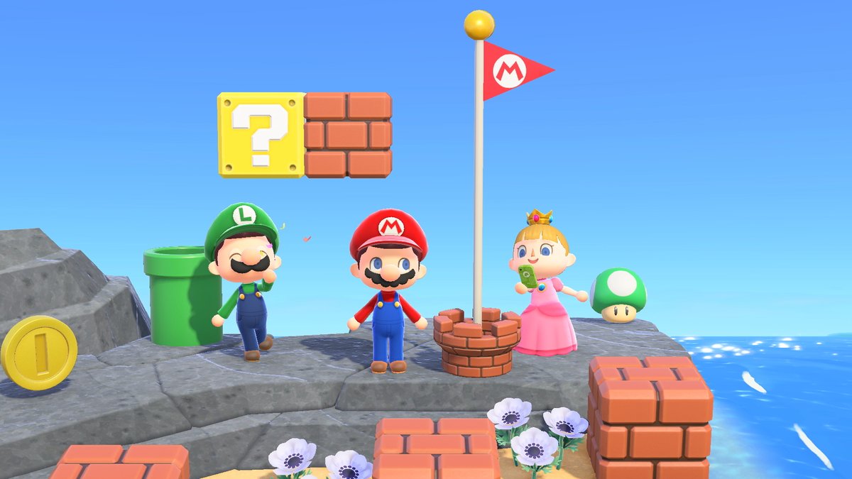 NintendoAmerica's tweet photo. Dress up like a few of your favorite Mushroom Kingdom characters and decorate your #AnimalCrossing: New Horizons island with an array of Super Mario Bros. themed furniture! How do you plan to decorate? #ACNH #SuperMario35 https://t.co/4cm7DurYjw