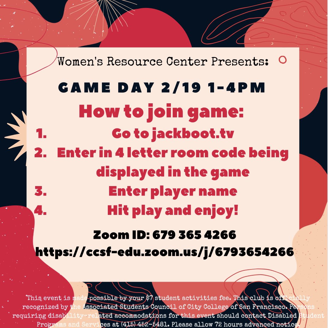 CCSF_WRC's tweet photo. Hi all!! We are having a game day today!! It’s from 1-4pm! Come join us in on some fun! https://t.co/rbeeJaEOes