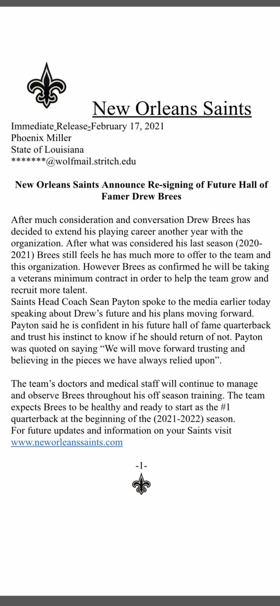 KingMGamez1's tweet photo. Official New Orleans Saints Release https://t.co/x463laqkHv