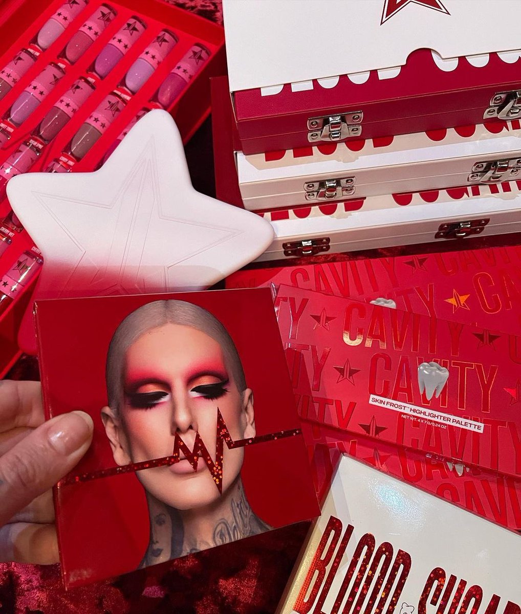 Introducing the #jeffreestarcosmetics #CAVITY palette &amp; #BLOODSUGAR Anniversary collection!! 🦷💉 The FULL reveal video will be on <a href="/jeffreestar/">Jeffree Star</a>’s channel TOMORROW 👀

Who’s exciteddd??