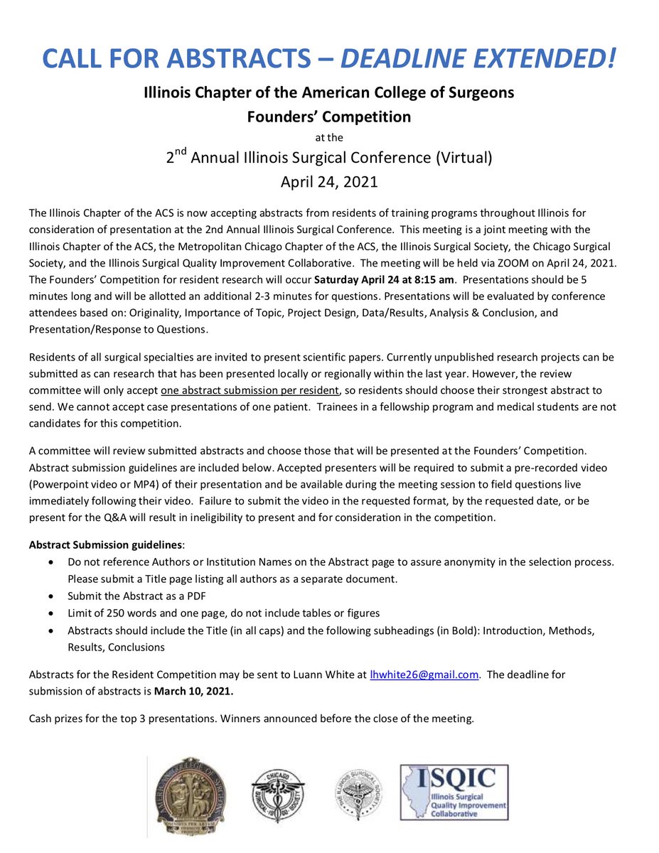 Illinois Surgical Conference 4/24/2021 Call for resident abstracts