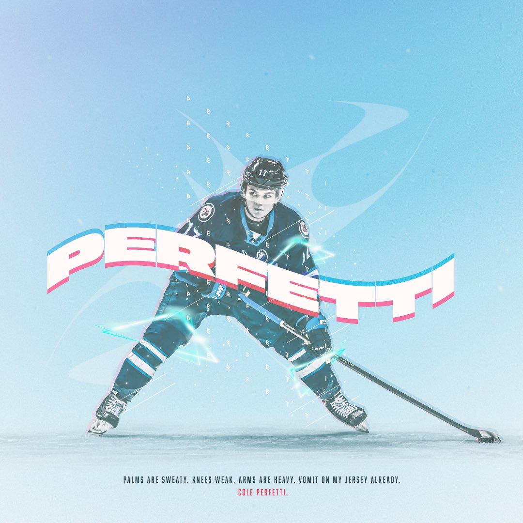 DoubleADesigns2's tweet photo. Cole Perfetti // @ManitobaMoose 

I will state again, I love watching Junior players play in the AHL. That is all. 

#Jets #Perfetti #Moose #NHL #smsports #GraphicDesign #SportsDesign https://t.co/45z2ZLGa6z