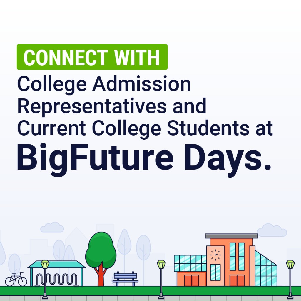 We're hosting a series of virtual college fairs called BigFuture Days! We've seen a great deal of interest in these events, so we rescheduled them for later this spring to ensure a positive and successful experience for all attendees. Sign up: spr.ly/6014HiIrk.