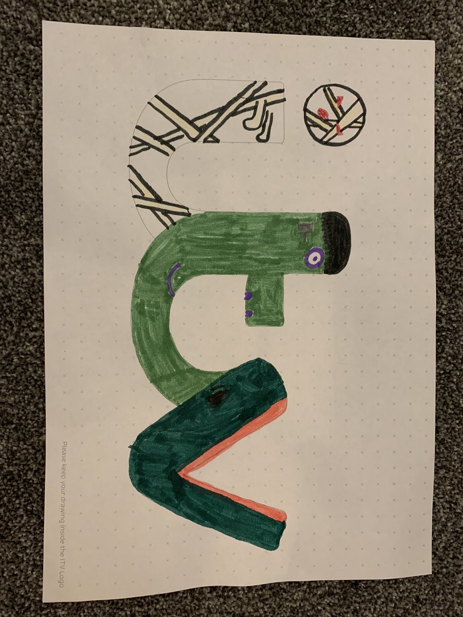 Phantompratty's tweet photo. @ITV here are my son Freddie's logo designs we hope you like them #ITVKidsCreate https://t.co/nYQeX23Soz