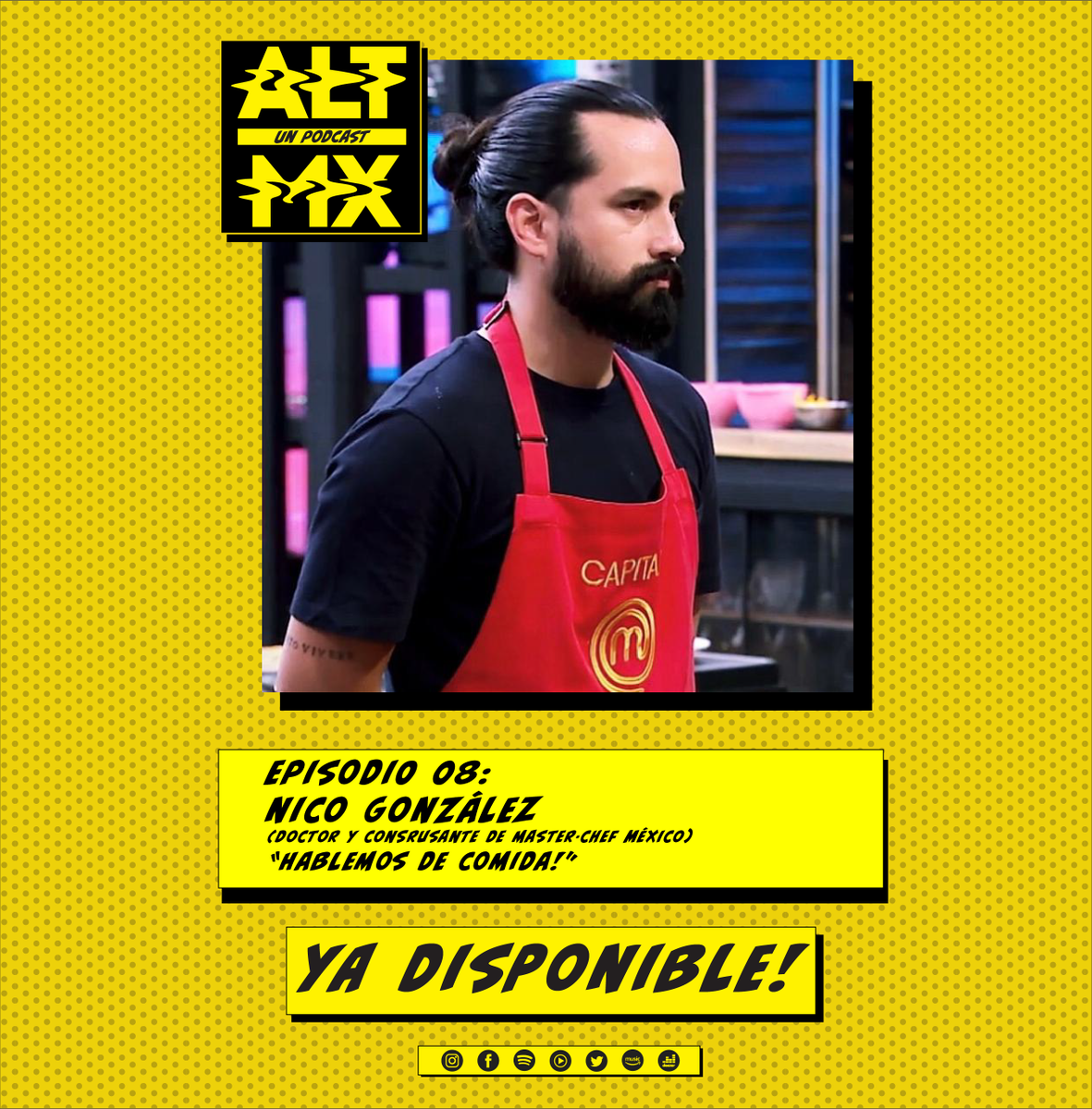 alt_mx's tweet photo. Ya está disponible el EP:8 de #altmxpodcast  en plataformas! Esta vez platicamos con Nicolás González, doctor y apasionado por la cocina nos platica sobre su experiencia en el programa Master-Chef México y de cómo cocinar está pasando de ser un hobby a algo más pro. #altmx https://t.co/zK9L7e49pb