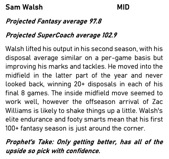 Exciting things happening at the Blues and Sam Walsh is at the heart of it! Here's a peek out our player profile on him 🔥🔵 
#SuperCoach #AFLFantasy #UltimateFooty

Get our Fantasy Kit for 2021 here: bit.ly/3ai5d08