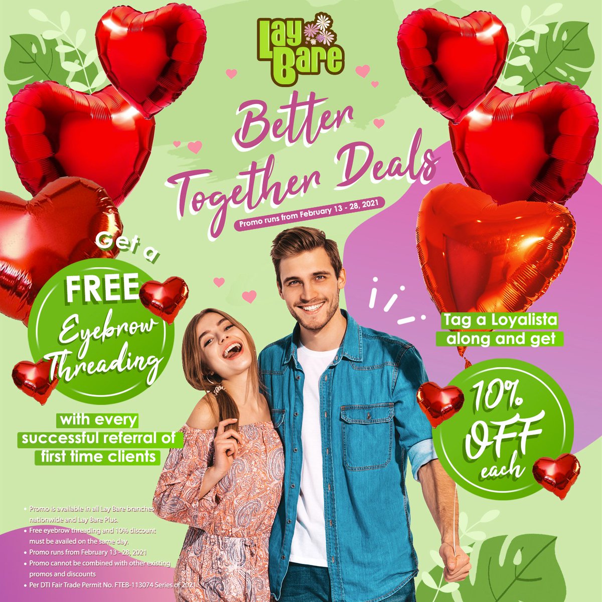 abreezatweets's tweet photo. The V-Day vibes are still on at #LayBarePH! β€οΈ Cool couple deals await you and a companion until Feb 28:
β€οΈ Bring a Lay Bare first-timer and get a FREE Eyebrow Threading!
β€οΈ Bring a Lay Bare Loyalista along, and each of you get 10% OFF on your chosen service! https://t.co/GtHjTtTdD8