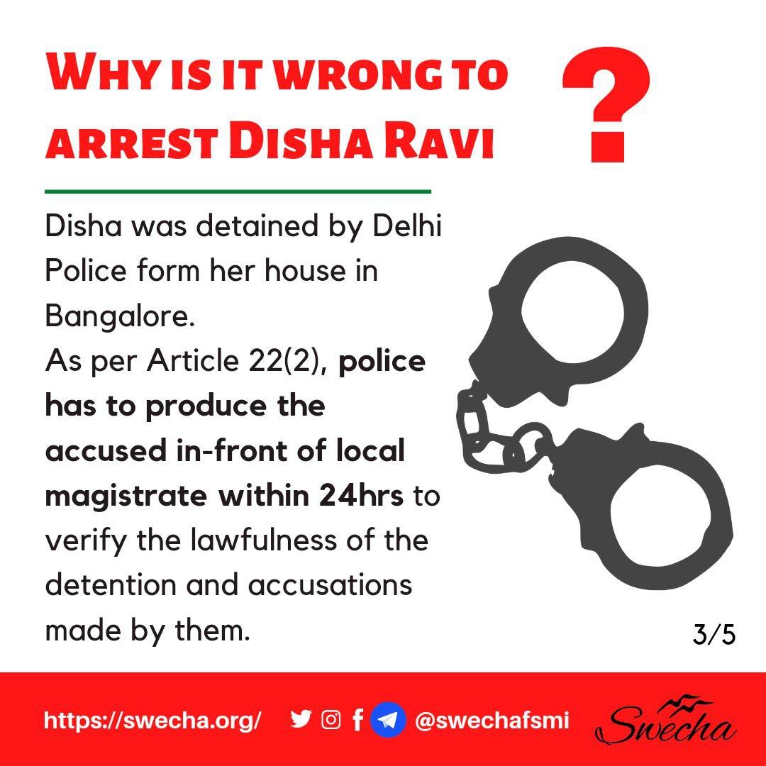 SwechaFSMI's tweet photo. Why is it wrong to arrest #DishaRavi ?

#ReleaseDishaRavi #ClimateActivist #supportfarmers 

[1-4]/5 https://t.co/GD3g5Ue9im
