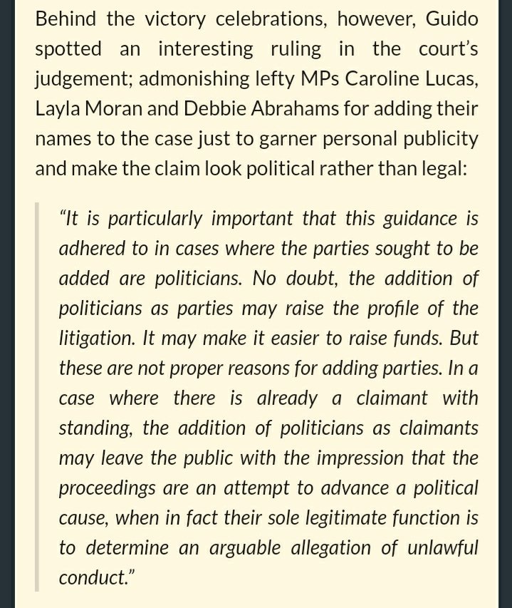 ThomasEvansAdur's tweet photo. @LaylaMoran YOU didn't win the case. In fact the judge criticised you, @CarolineLucas and @Debbie_abrahams for showboating, having your names added to the trial for political reasons, not lawful reasons. https://t.co/wxvD4ks8uO