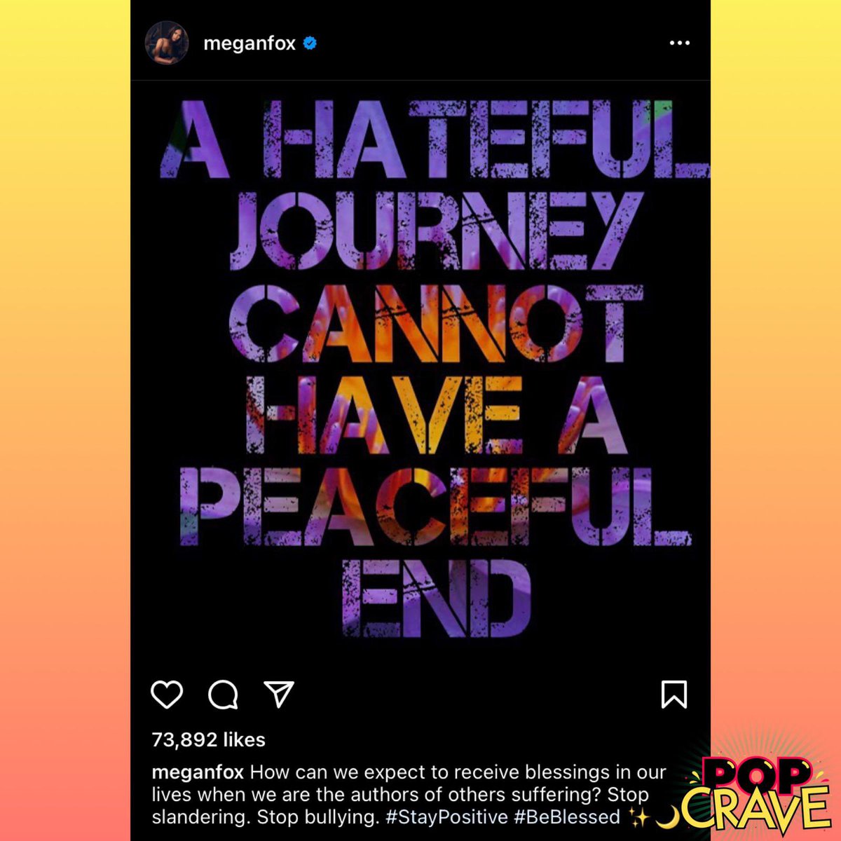 PopCrave's tweet photo. It turns out the viral post of Megan Fox’s supposed statement regarding mask wearing is fake.

The image was photoshopped using one of her posts from 2014. https://t.co/XeuuFLDTnx
