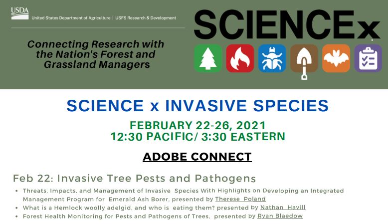 usfs_nrs's tweet image. Ready for Invasive Species Awareness Week? Kick it off with SCIENCEx, a new @forestservice webinar series. The invasive species line-up begins on Monday with invasive tree pests and pathogens. go.usa.gov/xsjSP
