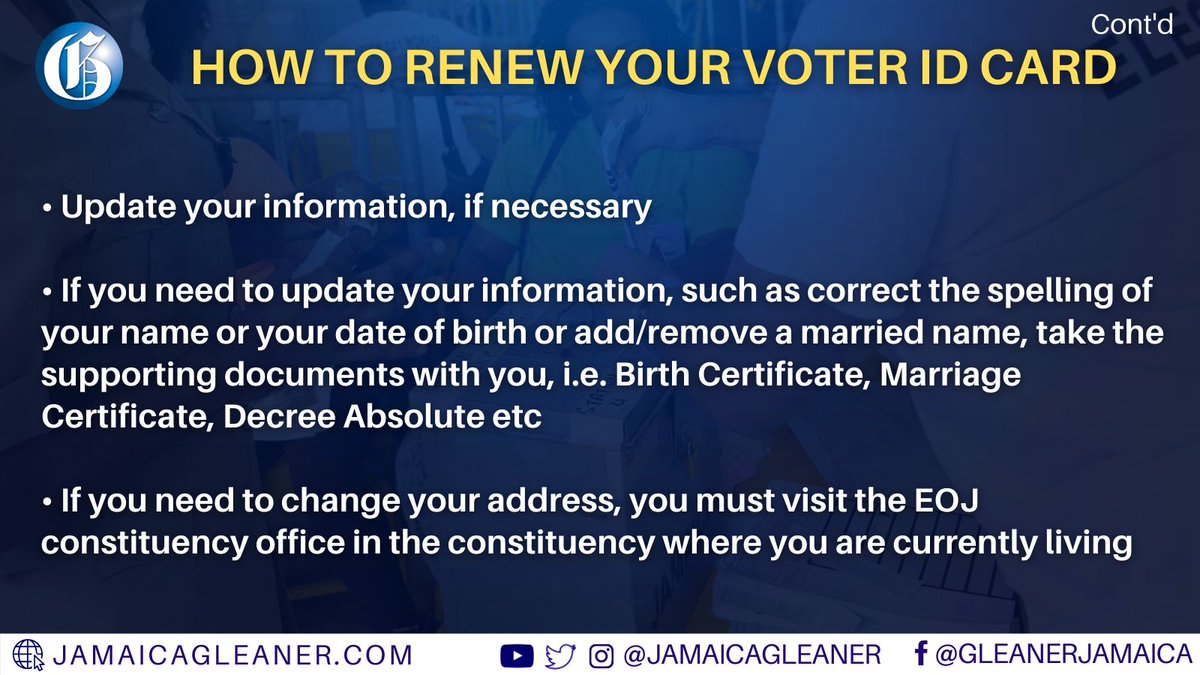 JamaicaGleaner's tweet photo. All current Voter ID cards will expire on December 31, 2021. Newly designed Voter ID cards with new features will be distributed this year, while the current cards will be phased out. After December 31, ONLY the newly designed Voter ID cards will be valid. #GLNRToday https://t.co/eqj8qTTsWQ