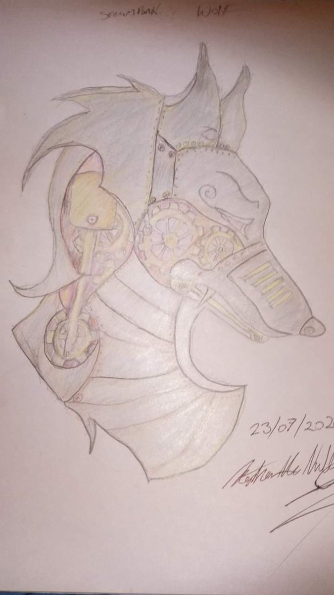 Stephenmcnult10's tweet photo. My drawing of Steampunk wolf.
2b pencil and colour pencil.
#art #artist #handdone #sketch #pencil #pencildrawing #colourpencils #artistontwitter #steampunkart #steampunk #wolf #steampunkwolf https://t.co/wJNJ5ejF1E