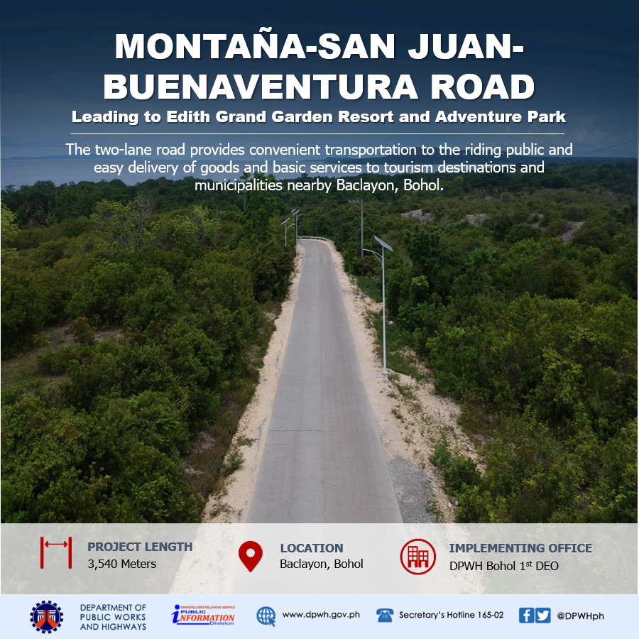 PROJECT SPOTLIGHT: The improvement of Montaño - San Juan - Buenaventura Road in Baclayon, Bohol is a convergence project with Department of Tourism to provide easier access to the declared tourism destinations in the area. #DPWH #BuildbBuildBuild