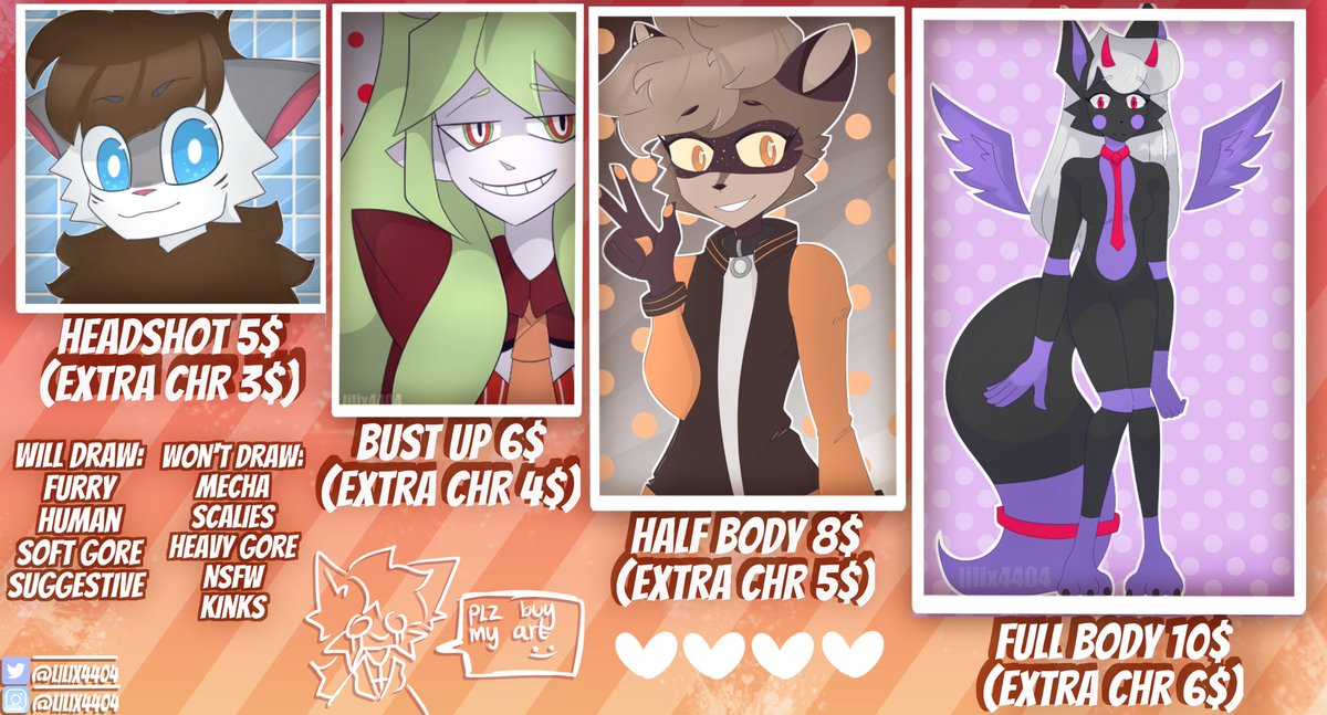 COMMISSIONS OPEN !! 

DM me for more info! Thanks to <a href="/sxshely/">Ash</a> for helping me make the sheet &lt;33 
mwah 💋 ❤️

#art #artist #commissionsopen #furry #furryartwork #furryart #drawing #digitalart #commissions #furryartist #furries