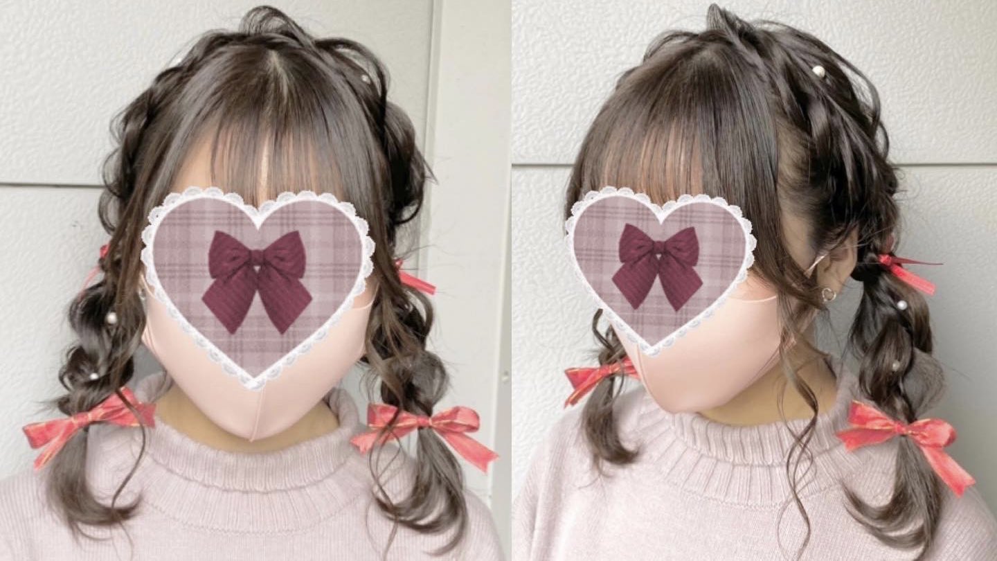 秋葉原コットン ヘアセット専門店 秋葉原でヘアメできまーす 量産型ヘアメ 量産型女子 ツインテール ツインテ 編み込みアレンジ リボンヘア リボンアレンジ ヘアセット ヘアアレンジ 本人不在の誕生日会 メイドカフェ メイド コンカフェ