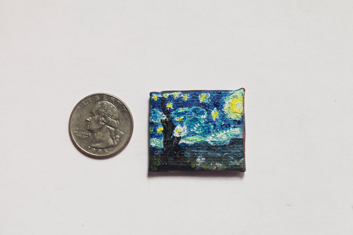 Faithklefever's tweet photo. “Starry Nights, Van Gogh Study” Sold
I know, everyone does one of these, I am no different!
Oil on 1”x1” mini Canvas
Open for commissions! 
All paintings posted for sale 
DM for pricing. #artistsontwitter #oilpainting #miniaturepainting https://t.co/VwPW2KSXWO