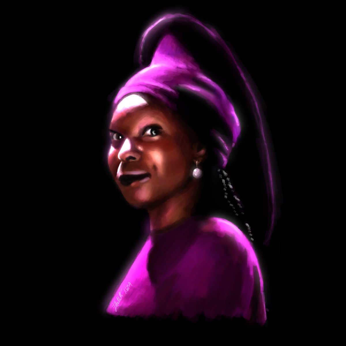In honour of #WomenMakeTrek I'm going to post another amazing woman I've painted from #StarTrekTNG - <a href="/WhoopiGoldberg/">Not Whoopi Goldberg</a> as the fantastic Guinan
#startrek #startrekart #startrekfanart