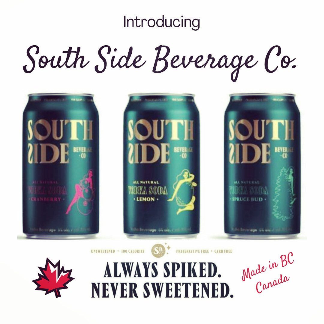 INTRODUCING INTRODUCING 🇨🇦
South Side Beverage Co to Alberta!
.
These vodka-sodas come in three original flavors: CRANBERRY, LEMON &amp; signature SPRUCE BUD! 🌲
.
Canadian made, all natural, unsweetened &amp; preservative free. Only 100 calories, 0 carbs, naturally flavored. 100% 👌