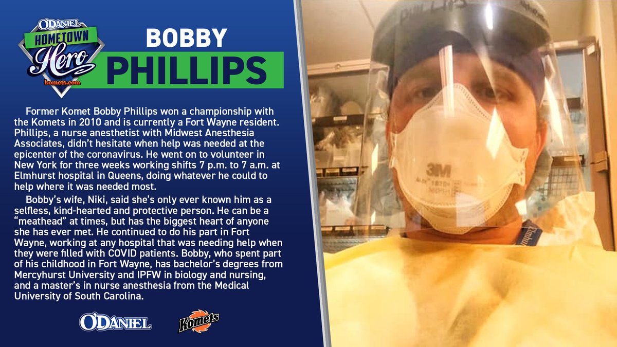 Tonight's O'Daniel Hometown Hero is former Komet and current nurse anesthetist, Bobby Phillips!