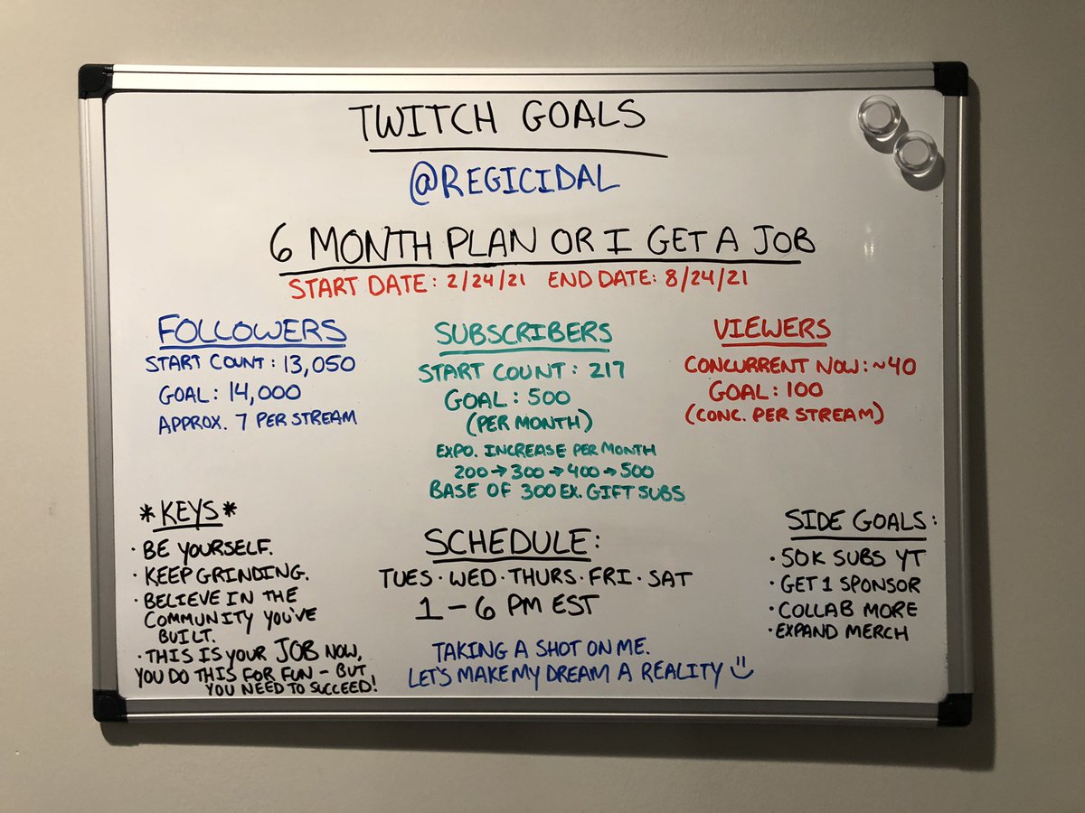 Regicidal's tweet photo. After a lot of thinking, I’ve decided to take a shot on myself and officially go FULL TIME on #Twitch.

Starting next week, I’ll have a brand new schedule and series!

If we hit the goals that I’ve set within 6 months, we continue!

Let’s do this.

https://t.co/W0vBWqcLwS https://t.co/APuZEplurU