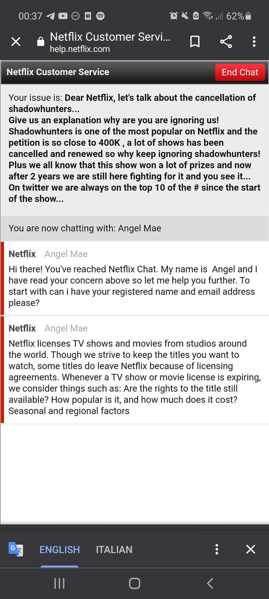 martimontesanoo's tweet photo. So guys, today was my day of writing to Netflix about #shadowhunters and #saveshadowhunters (1/3) and watch this !!
By the way I wanted to be kind as she was and not argue with her because she can't do anything... https://t.co/Zb2MxEp0si