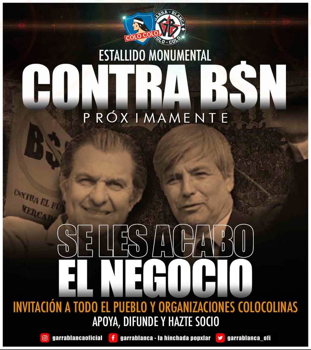 GarraBlanca_ofi's tweet photo. Blanco y Negro sólo sigue dando señales de que no está a la altura de Colo Colo, su historia y su gente. No les bastó con tenernos sufriendo un campeonato completo, no les bastó con mandar al seguros de cesantía a los jugadores... https://t.co/qNLvAuO96D