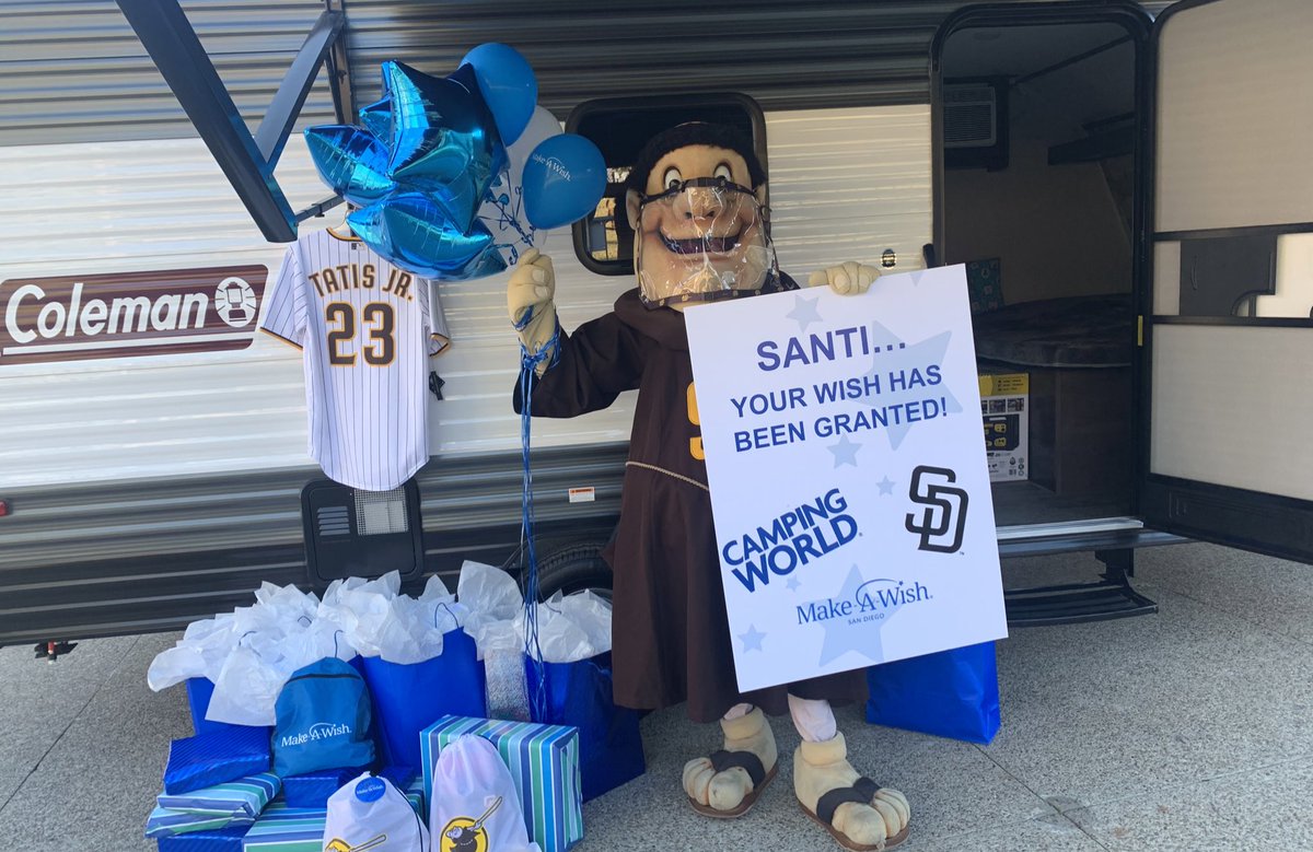 PetcoPark's tweet photo. Wish granted! 💫

Santi, we hope you had a great day touring Petco Park, getting a jersey and autographed baseball of your favorite player @tatis_jr and your wish of a camper being granted! https://t.co/fWQuhquDVk