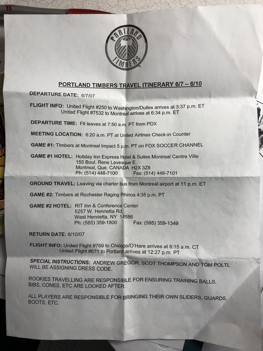 A <a href="/TimbersFC/">Portland Timbers</a> itinerary from back in the day. I’m pretty sure we’re delayed somewhere and still in transit. #rctid