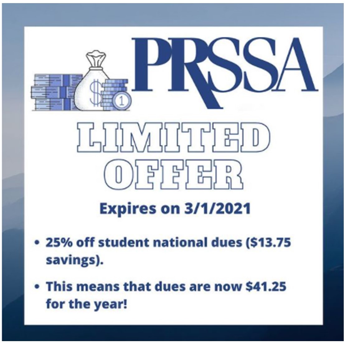 Public Relations students...Want to expand your network and open the door to more educational opportunities? @PRSSA connects you w/ a world of PR pros and learning opportunities (webinars, twitterchats, you name it!). Take advantage of this special membership offer NOW!