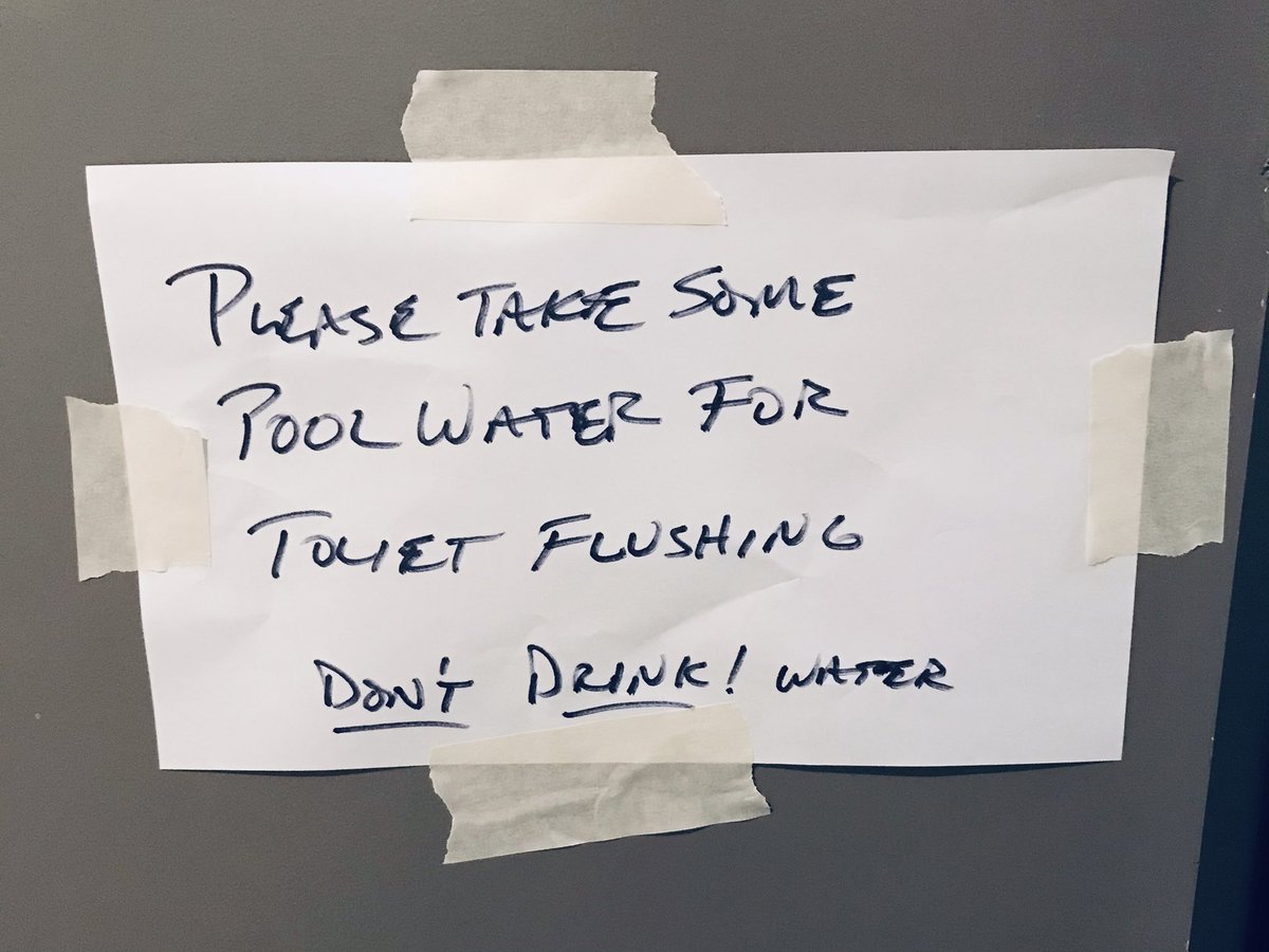 Technophant's tweet photo. @mattlargey Our apartment manager has put up signs giving us access to pool water to flush with https://t.co/fs33WjQSrt