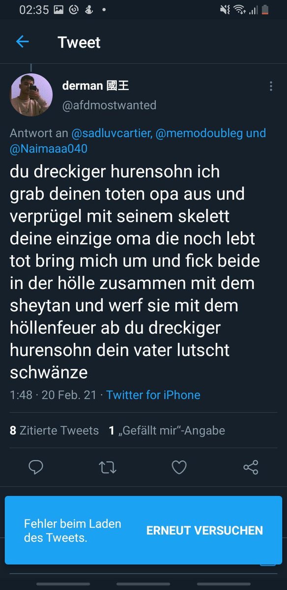 MaleeqAbuLoth's tweet photo. Langsam reicht es mit dir du kleiner Bengel! Du lernst aus deinen Fehlern nicht und du wirst In Shaa Allah bestraft 🙏🏼 @afdmostwanted https://t.co/BtBmkDuNmu