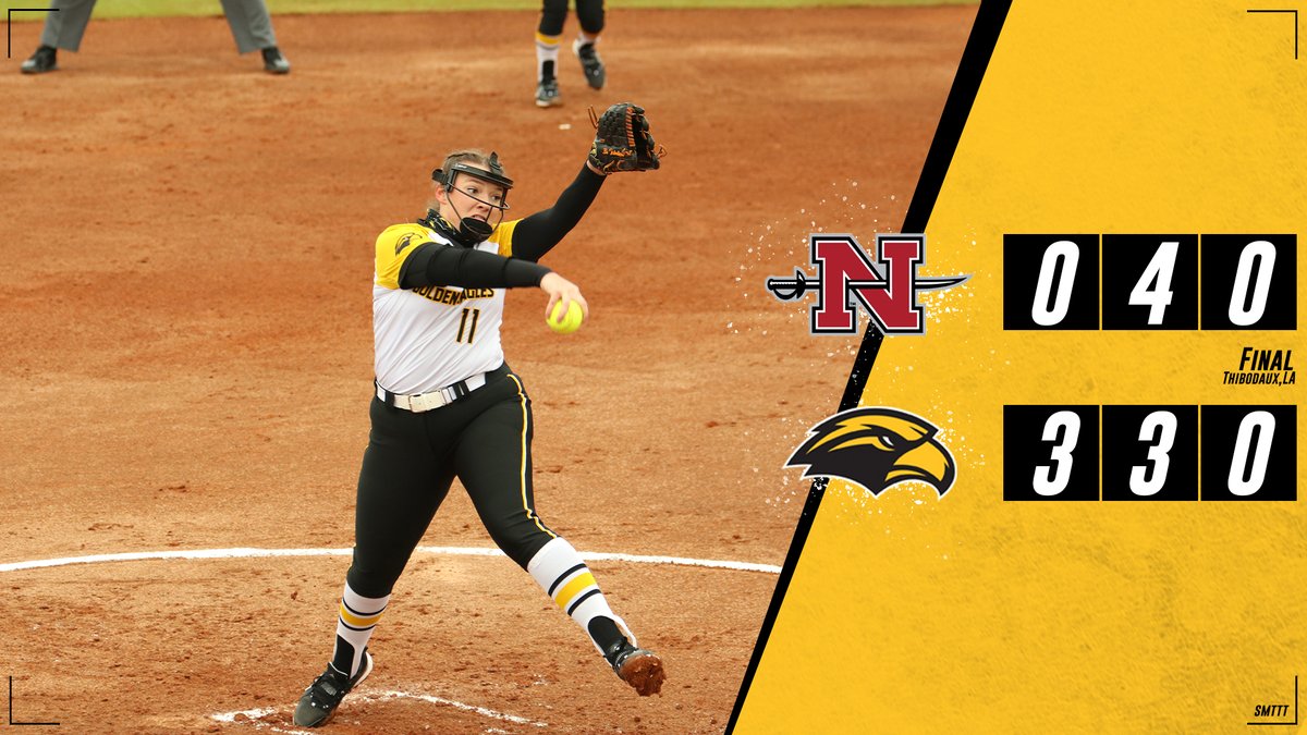 SouthernMissSB's tweet photo. Final: Southern Miss - 3, Nicholls - 0

Inspirational performances from the Pitcher/Catcher Duo Kaylan Ladner and Hannah Borden🦅 https://t.co/PWIBy6Ymi4
