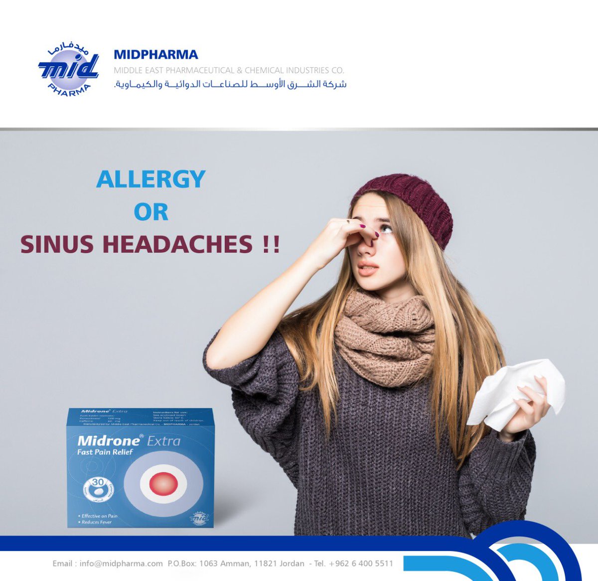 midpharma's tweet photo. Allergy or sinus headaches:
Headaches sometimes happen as a result of an allergic reaction. The pain from these headaches is often focused in your sinus area and in the front of your head.
#Midpharma #pharmacetuical #medicine #allergy #sinusheadaches https://t.co/lJp7cWuG9B