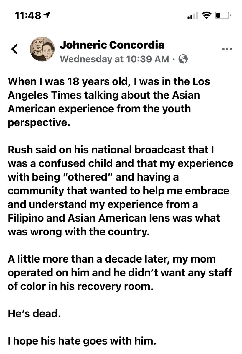 originalspin's tweet photo. Rush Limbaugh was exactly who he appeared to be. It wasn’t an act. And all the conservatives who mourned him as a great man knew it. https://t.co/DAGPIXzlPX