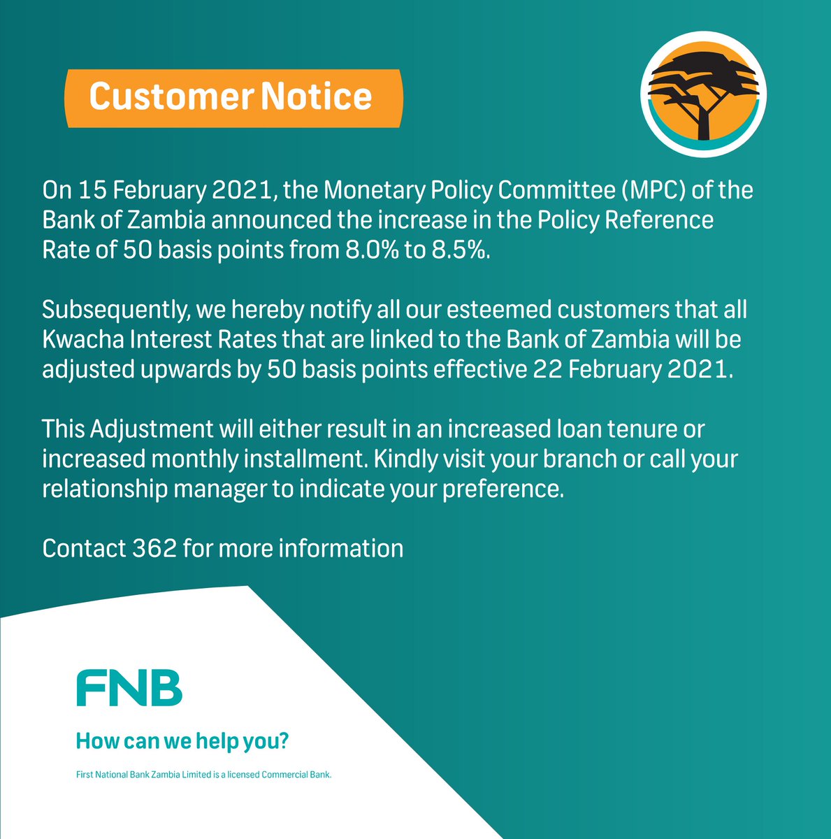 Please see below customer notice concerning the revision of MPC Rates by the Bank of Zambia https://t.co/fj79frMKeu