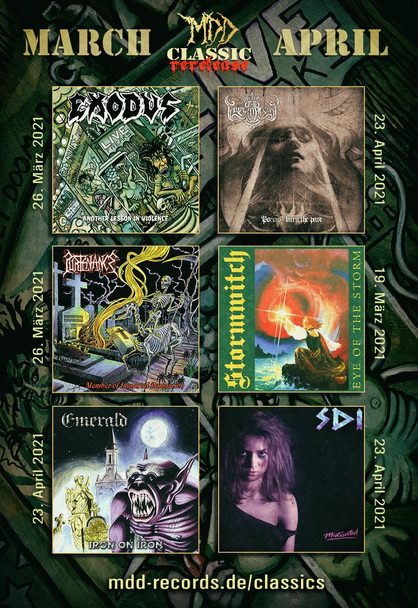 MDDRecords's tweet photo. Check out our upcoming #Classic #Rereleases of groundbreaking albums in their genres!
#Exodus #Stormwitch #Emerald #TheEverdawn #SDI #Purtenance #MetalClassics #ReReleases #cultmetalclassics https://t.co/NKeTbdY7T2