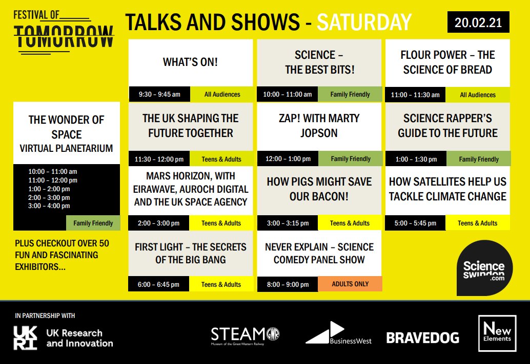 It's the final day of the #FestivalofTomorrow in Swindon today. It's all moved online because of the pandemic. Check out what's on here 👩‍🔬🧪