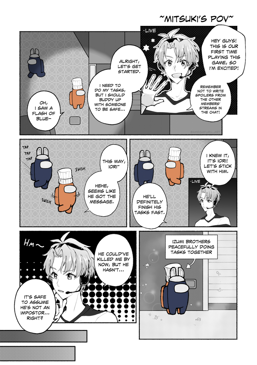 My IDOLiSH7 digital doujinshi 『Jinrou Waltz』is finally available: https://t.co/P7mrmAilqa 
❣️ 50-pg PDF 
❣️ Pay-what-you-want 

Thanks for the wait and I hope you enjoy reading! RTs super appreciated 🥰
(longer sample in thread) 