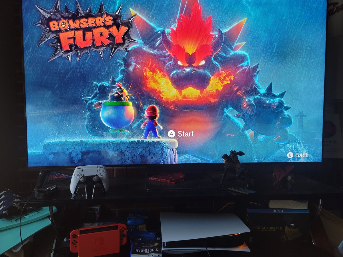 quis256's tweet photo. Gotta messy ass set up!...#ps5 #playstation5 #marioNintendoSwitch #bowsersfury #NintendoSwitch https://t.co/mf8ocFJFsQ