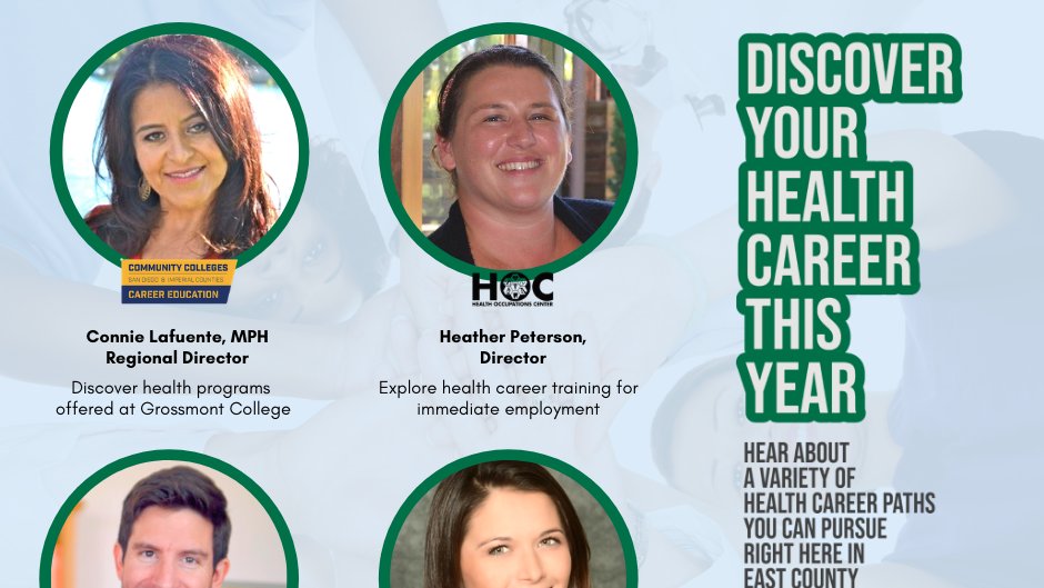 Grossmont Healthcare presents an incredible opportunity for those wanting to begin a medical career.  Presenters include Heather Peterson, Director at the Health Occupations Center.  Join this Zoom webinar on March 16, 2021, at 4:oo pm.