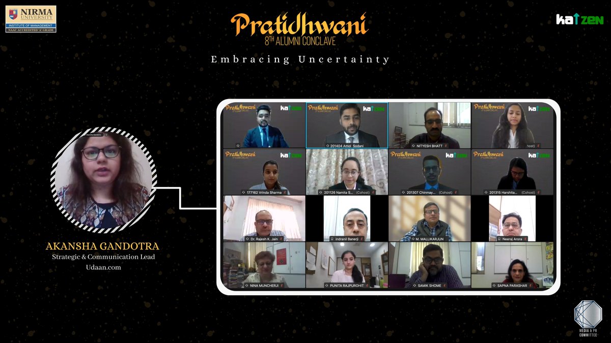 IMNUOfficial's tweet photo. Akansha Gandotra, Strategic &amp; Communication Lead at https://t.co/qsNxs4s2en talked about the positive aspects of uncertainty and unpredictability in life. 

"When nothing is uncertain, there are endless possibilities"

#Pratidhwani  #IMNU #alumniconclave #Nirmauniversity https://t.co/6xef3AsXwb