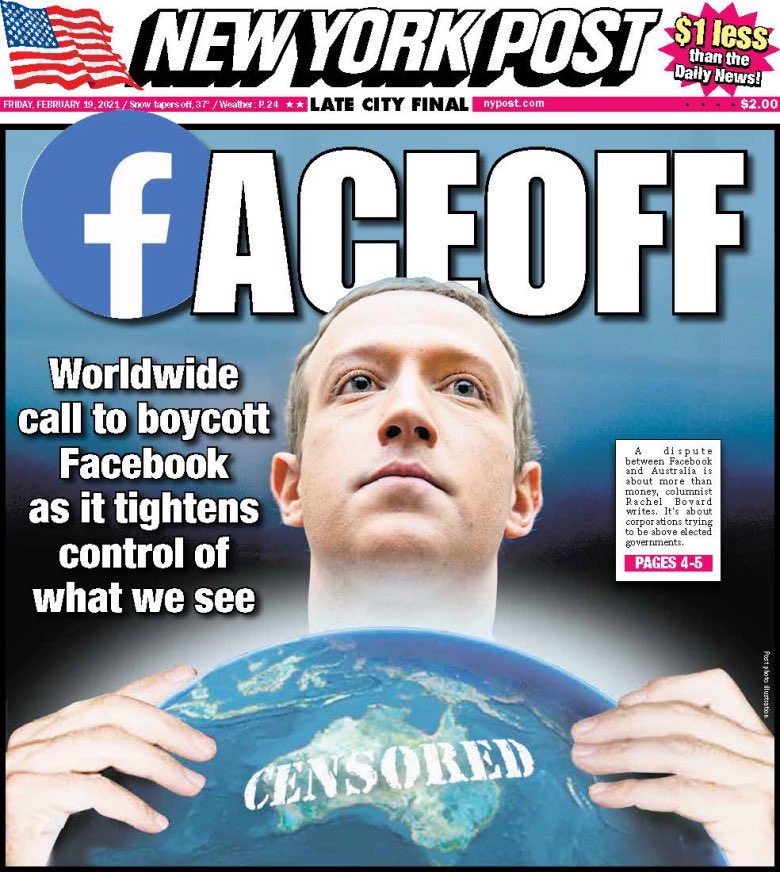 RitaPanahi's tweet photo. Facebook’s fatwa against Australia makes @nypost’s front page https://t.co/7eX3NiZVHh