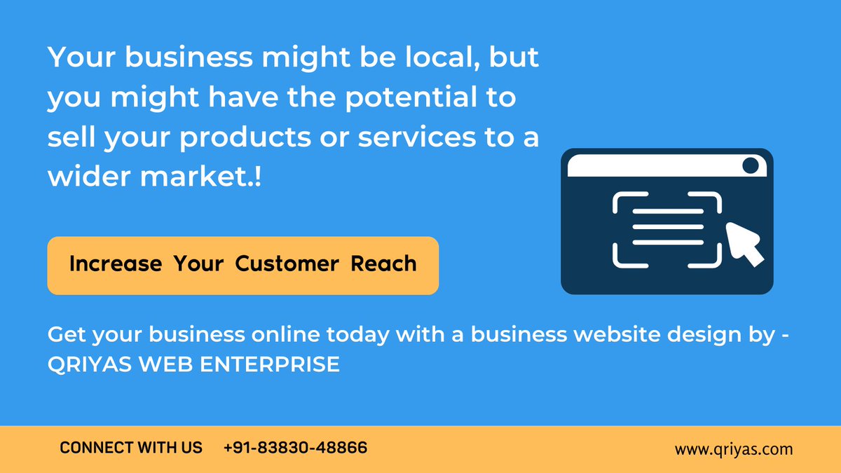 qriyasweb's tweet photo. Take your small business online - Website Design, Development, And Maintenance Services for small and medium-sized businesses. Contact Us, +91-83830-48866 #WebsiteDesign #ITCompany  #websitelaunch #businesswebsite #DigitalIndia #DigitalBusiness https://t.co/VKyuzRrWsJ