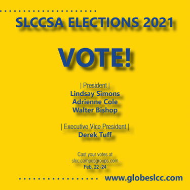 GlobeSLCC's tweet photo. Vote for your SLCCSA President and Executive Vice President TODAY! At https://t.co/gFBRi7XClg.
#slccsa #saltlakecommunitycollege #theglobeslcc #vote @slccsa @ThayneCenter @SaltLakeCC https://t.co/PBscUY3n1q
