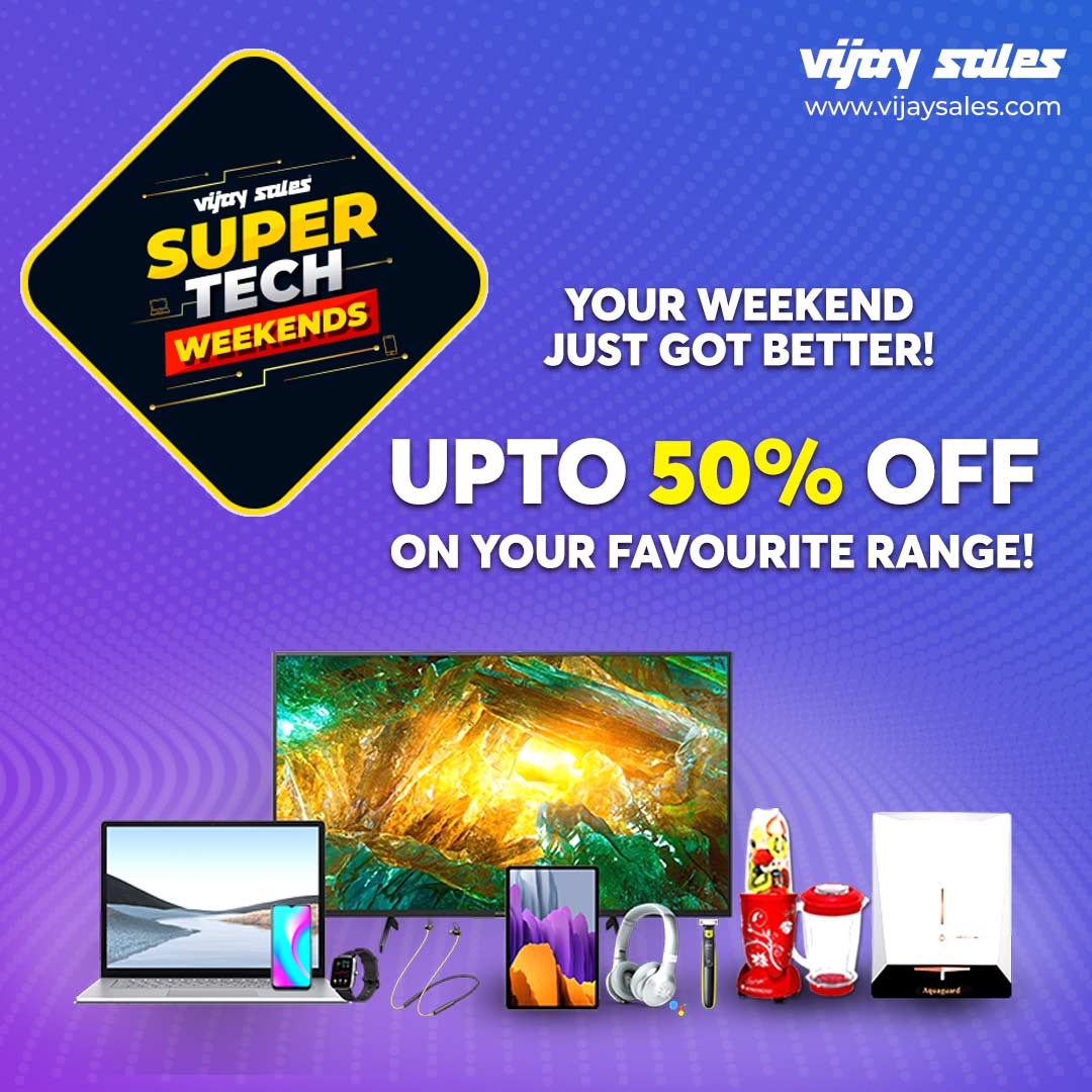 VijaySales's tweet image. Your weekend is all set to be SUPER! 🥳
Get offers on your favorite gadget during the Super Tech Weekend. 
Shop now on bit.ly/2OHY7ej &amp;amp; get upto 50% off

#SuperTechWeekend #ElectronicsOffers
