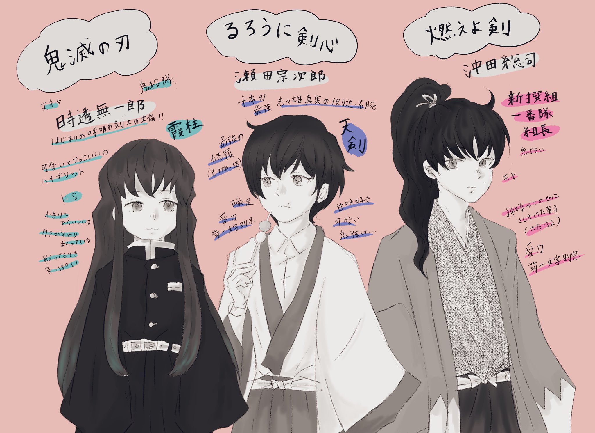 にこ ゆる復活しました 誰にも聞かれてないけど 推し遍歴を描いてみました 完全なる自己満足 良かったら見ていってください 時透無一郎 むいくん 鬼滅の刃 るろうに剣心 瀬田宗次郎 燃えよ剣 沖田総司 T Co Vmtts4bi5z Twitter