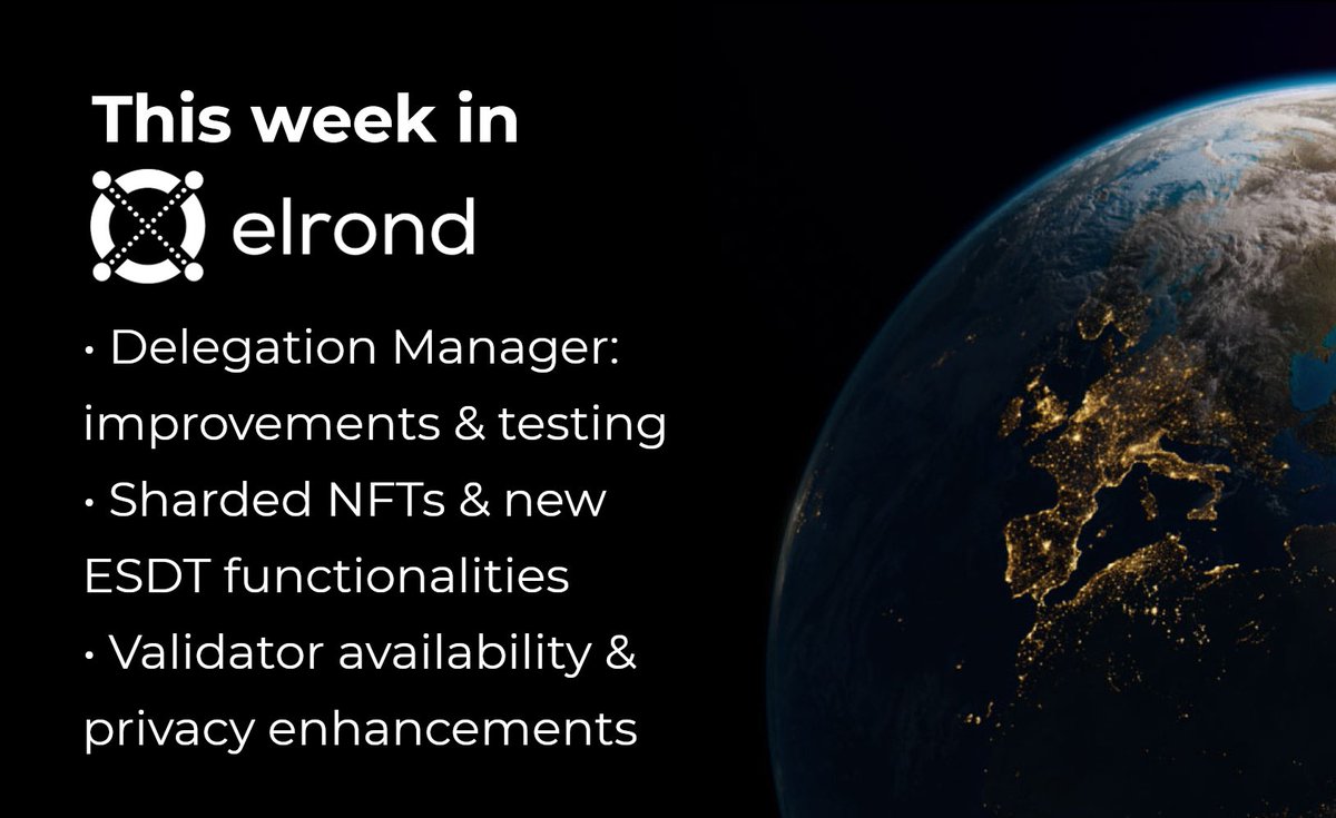 mihaiiuga3's tweet image. Years of creative effort are about to come live on the Elrond mainnet in just a few short weeks.

Smart contracts, staking, DeFi 2.0, ESDTs and NFTs will soon become accessible to a large group of people. 🌎

Weekly #elrondtech ⬇️
#hypergrowth100 Day 47